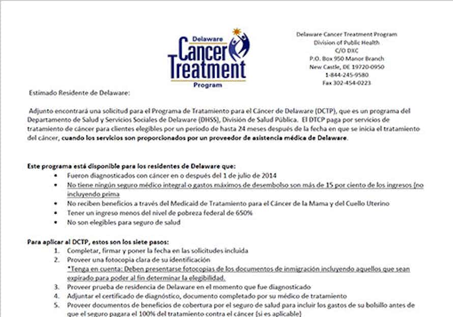 Delaware Cancer Treatment Program (DCTP) Aplicación in Spanish screenshot